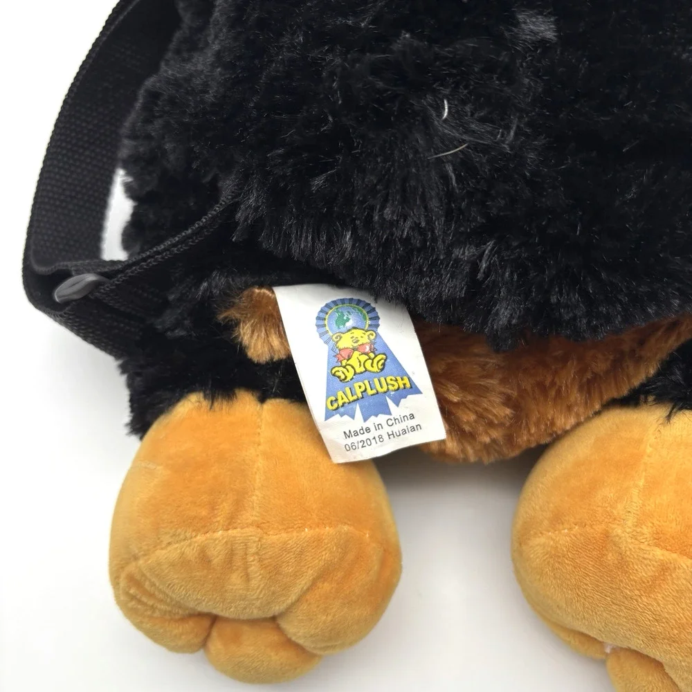 2016 Calplush Rottweiler Dog Black & Brown Super Soft Kids Backpack 14x8x3